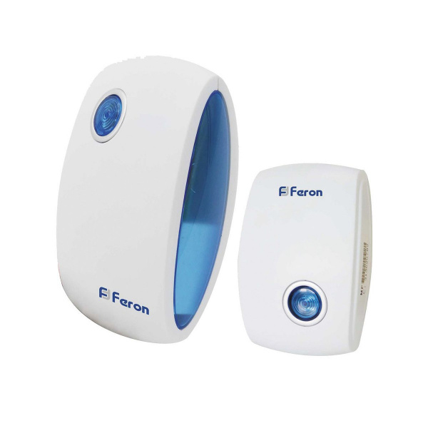 Купить Звонок электрический дверной беспроводной Е-376, 36 мелодий, белый, синий (3хАА), Feron