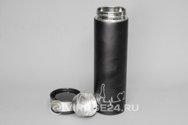 Купить Термос металлическая колба 420мл  soft touch фильтр-ситечко для заваривания черный, LARA